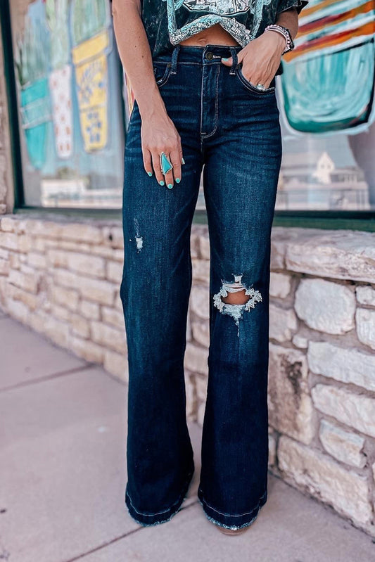 Real Teal High Rise Ripped Bell Bottom Jeans - Simply Me Designs